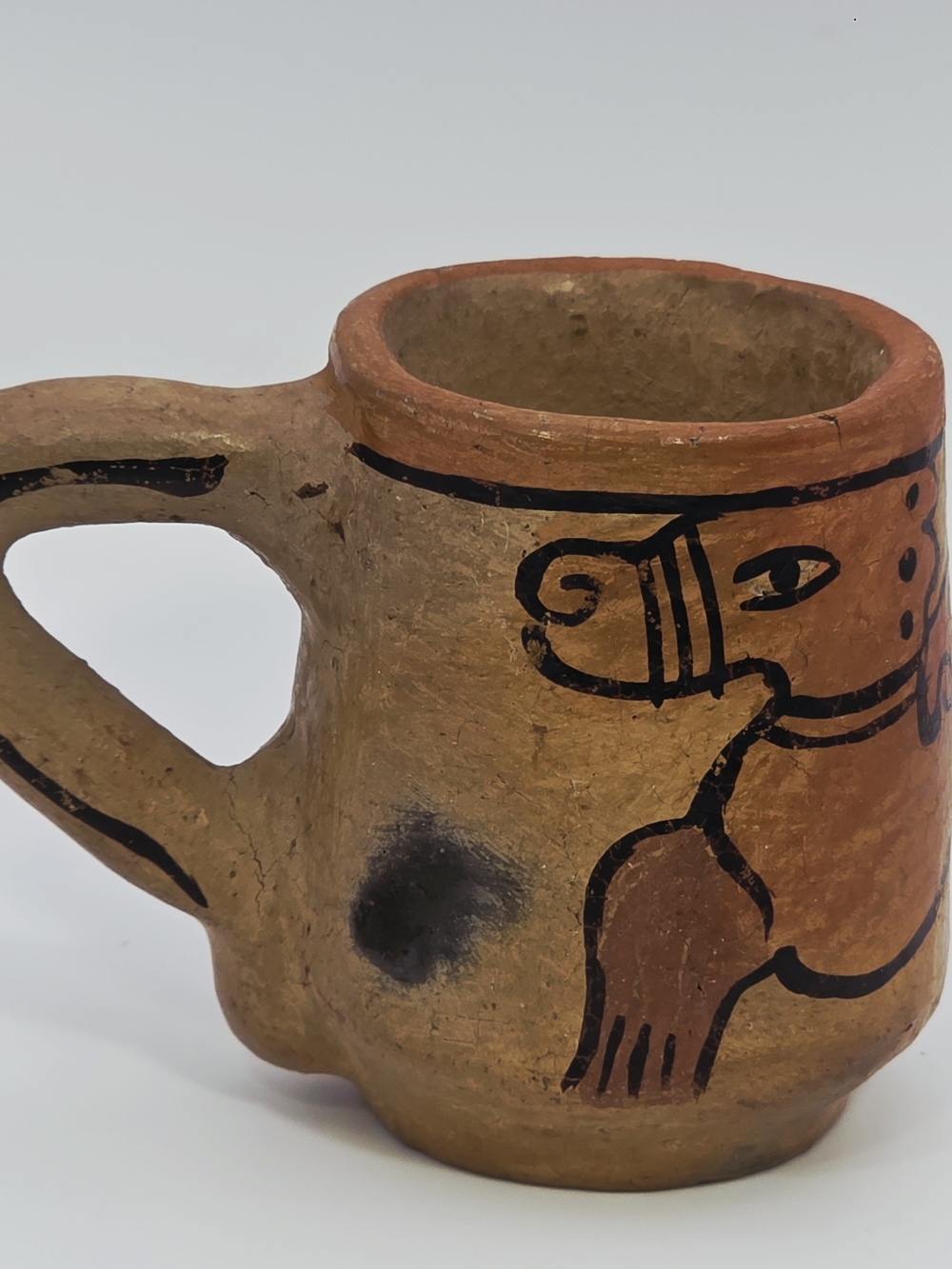 Hand Painted Maya Style Mini Clay Mug Rustic Folk Art Decor